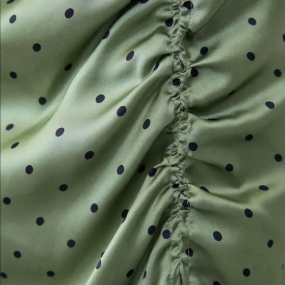 Zara Mint Blue Green Polka Dot Ruching Midi Bloggers Favorite Skirt - Picture 4 of 8